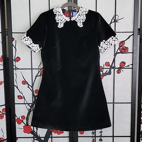 Macgraw OPIUM Velvet Silk Lined, Lace Sleeved Mini Dress - Picture 2 of 15